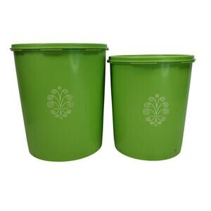 Lot of 2 Vtg Nesting Tupperware Servalier Green Canister Large 805-4 Med 807-5